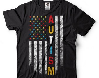 Autism Flag T-Shirt USA Flag Autism Awareness T-Shirt