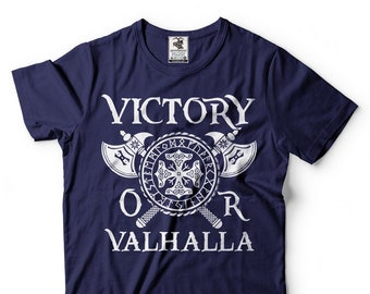 Victory Or Valhalla T-Shirt Viking Valhalla Valknut Odin Thor Hammer Tee Shirt