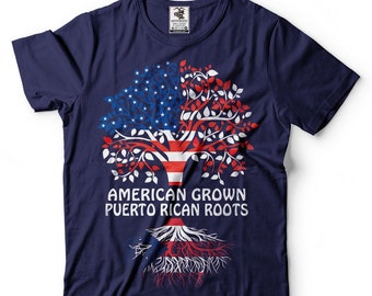 American Grown Puerto Rican Roots T-Shirt Boricua Puerto Rico Flag Patriotic Tee Shirt