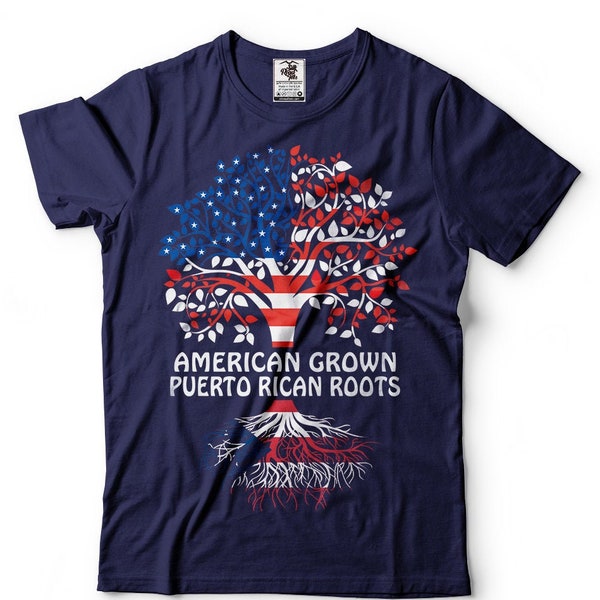 American Grown Puerto Rican Roots T-Shirt Boricua Puerto Rico Flag Patriotic Tee Shirt