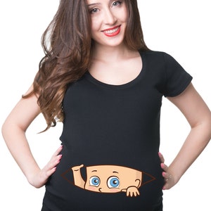 Maternity Top Baby Peeking T-Shirt Birth Announcement T-Shirt Gift For Pregnant Woman