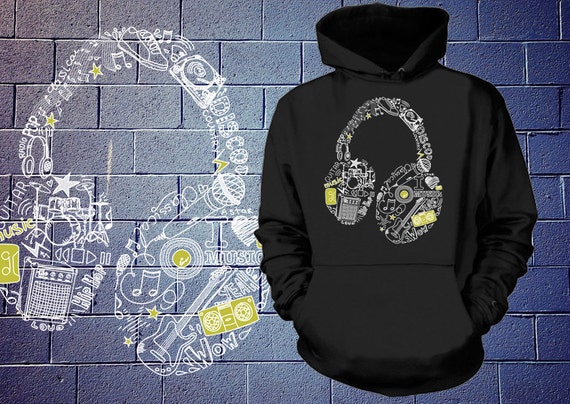 Headphones Hoodie Music Fan Hooded Sweatshirt Sweater | Etsy
