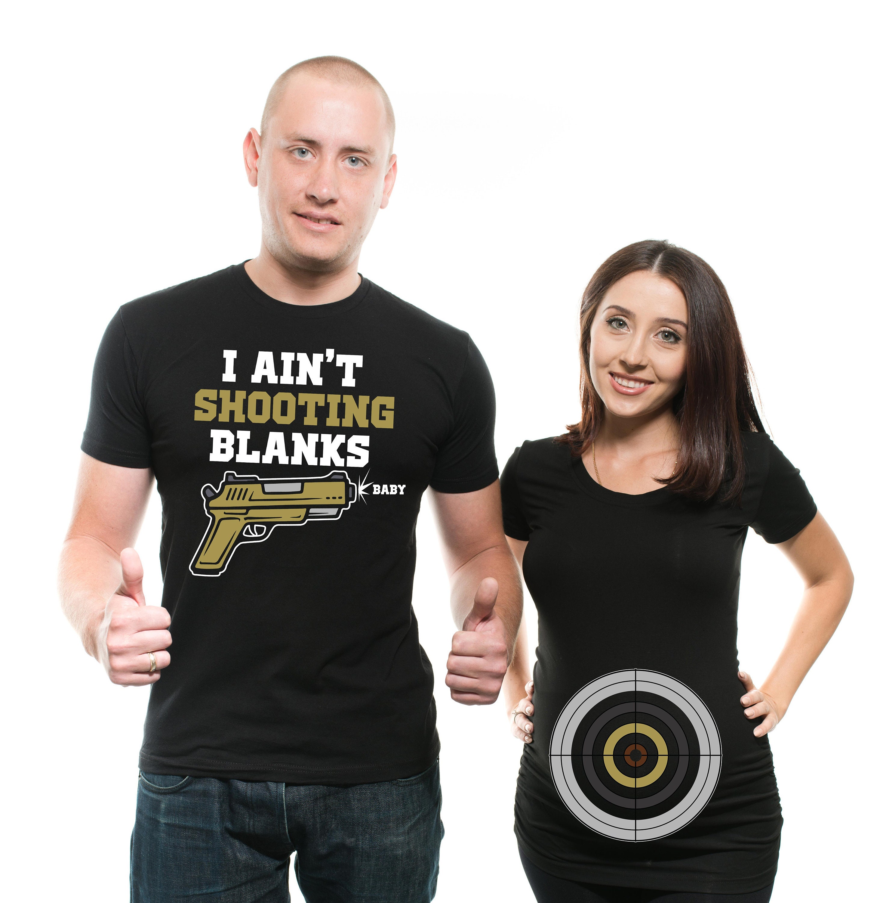 aerotees Couple Pregnancy Matching T-shirts Funny Shooting Blanks Dad Maternity Birth Announcement Tee Shirts