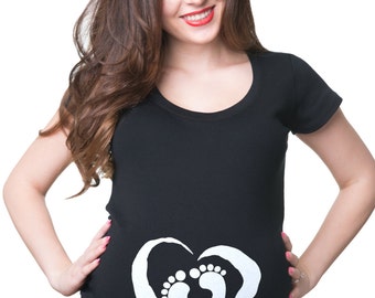 Maternity Top Baby Feet Prints T-Shirt Maternity Top Pregnancy Tee Shirt