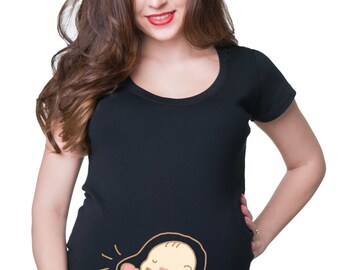 Maternity Top Baby Kicking T-Shirt Birth Announcement T-Shirt Gift For Pregnant Woman
