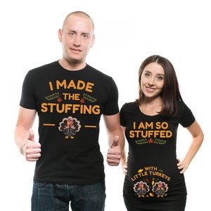 Couple Matching T-Shirts Thanksgiving Day TWINS Funny Pregnancy Top Maternity T-Shirts