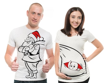 Couple Matching T-Shirts Pregnancy Top Maternity Christmas Birth Announcement T-Shirt