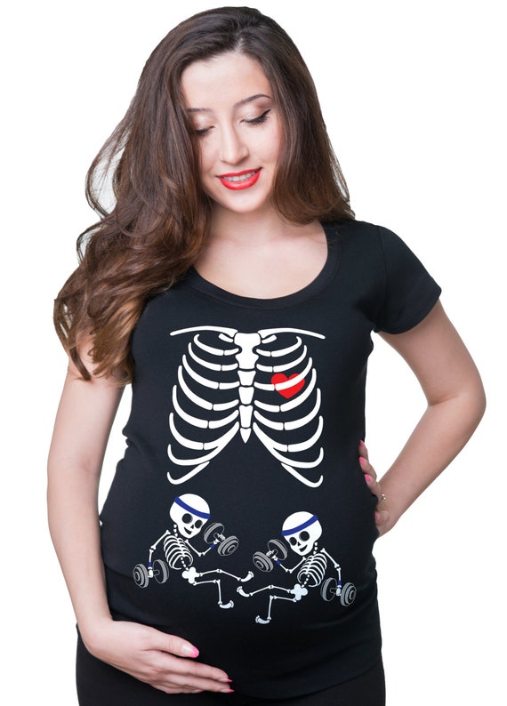 Halloween Twins Pregnant Skeleton Baby Xray Costume Maternity Tank Top