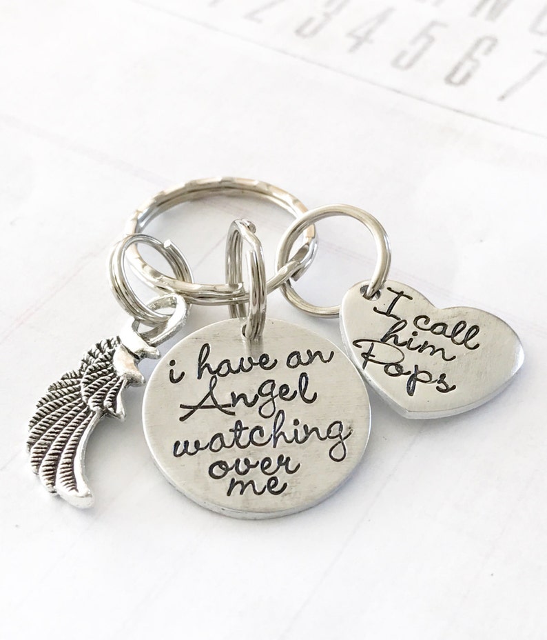 I hold you in my heart Loss keychain Angel watching over me Memorial keychain Hand stamped keychain loss of loved one