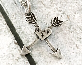 Arrow necklace - Heart and arrow necklace - Couples necklace - Hand stamped necklace - Custom necklace - Personalized necklace - Fun gift