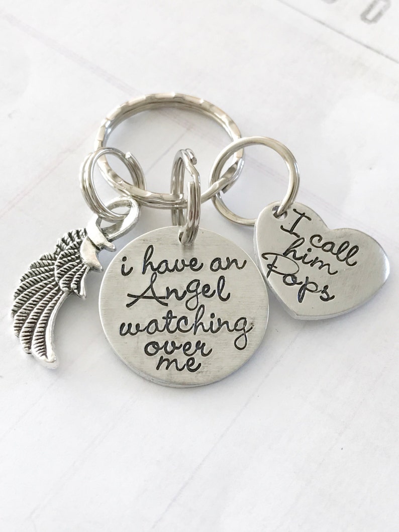 I hold you in my heart Loss keychain Angel watching over me Memorial keychain Hand stamped keychain loss of loved one