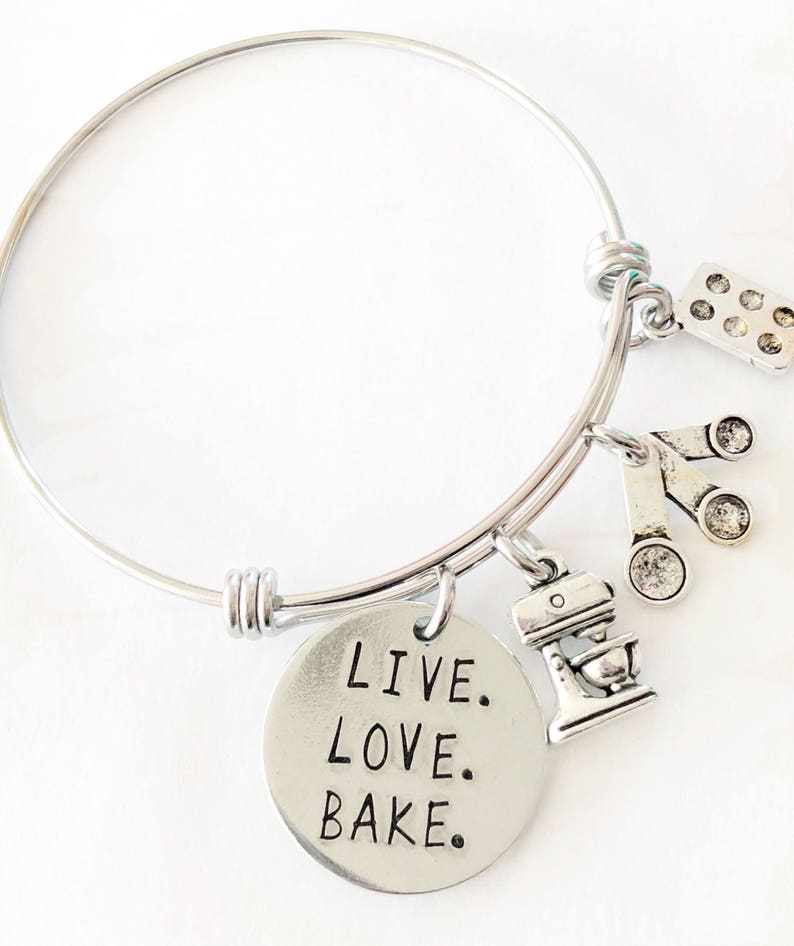 Hand stamped jewelry Gift for baker Baking bracelet Live Etsy