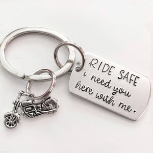Motorcycle keychain - Ride safe - Gift for biker - Biker keychain - Hand stamped keychain - Keep my biker safe - Ride safe keychain - Custom