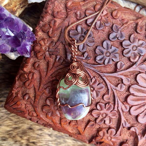 Fluorite Pendant with Antique Copper Wire