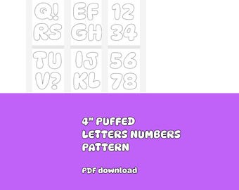 10 cm puffbokstäver och siffror i PDF-format, utskrivbart och direkt nedladdningsbart för tygpyssel