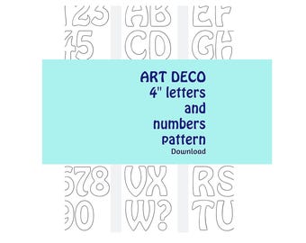 10 cm ArtDeco-utskrivbara bokstäver och siffror PDF-mönster direkt nedladdning