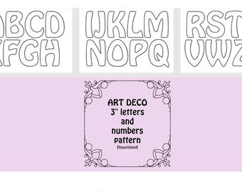 3” ArtDeco-mönster med utskrivbara bokstäver och siffror, PDF, digital, direktnedladdning
