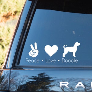 Peace • Love • Doodle Vinyl Decal - Labradoodle/Goldendoodle (with text) - Peace Love Doodle Decal - Best Doodle Decal - Labradoodle peace