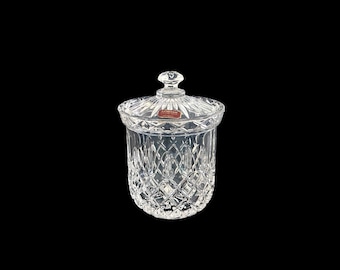 Gorham King Edward Full Lead Crystal Biscuit Barrel with Lid and Original Label, West Germany 1980s.