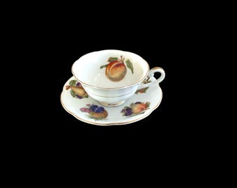 Marmelo Fine Bone China Tea Cup and Saucer with Fruit Pattern Peaches