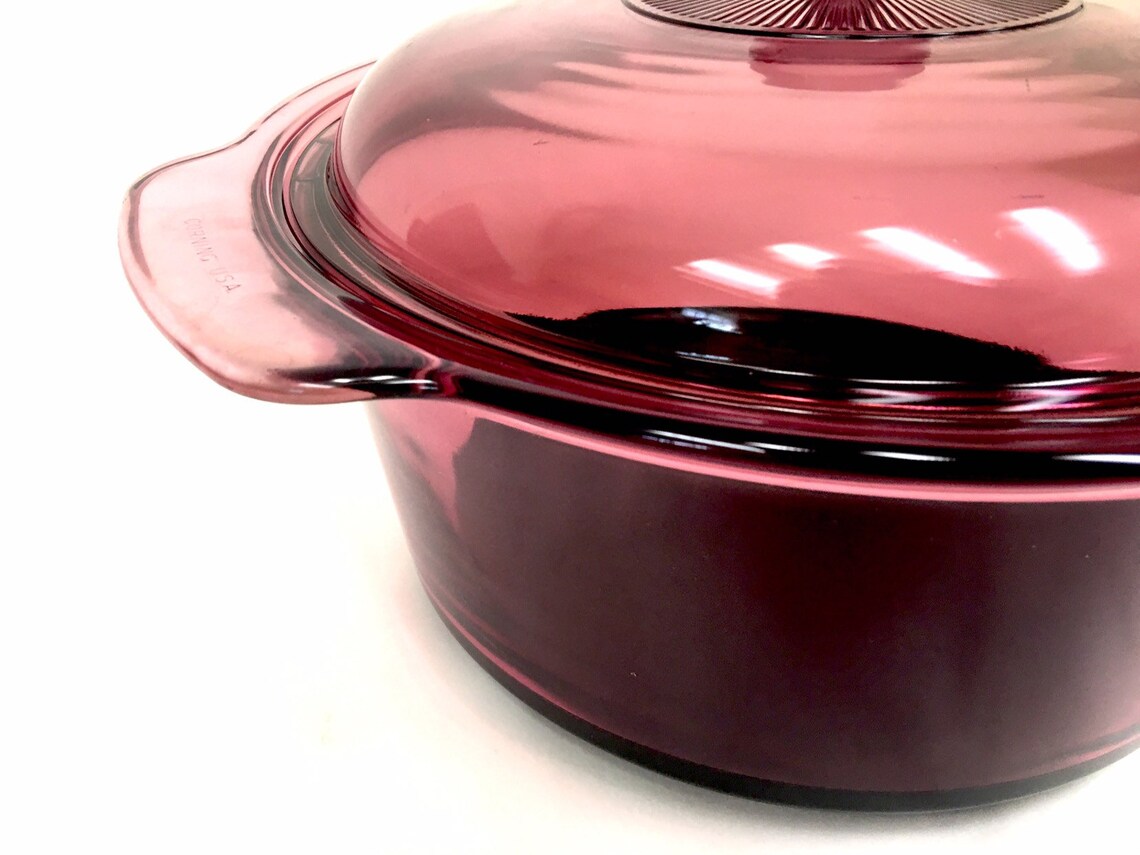Large Vintage Corning Vision Cranberry Covered 5 L Dutch Oven Etsy