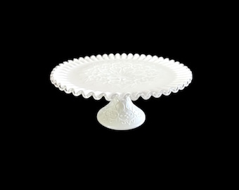 Fenton Silver Crest Spanish Lace Milk Glass Cake Stand, 1960s