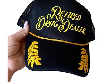Casquette de camionneur « Ancien dealer » | Casquette fantaisie humoristique en corde | Casquette vintage à fermeture pression en mousse | Cadeau humoristique pour la convalescence
