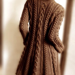 Aran Cable Coat Knitting Pattern - Long A Line Jacket Dress with Cables PDF, Swing Cardigan