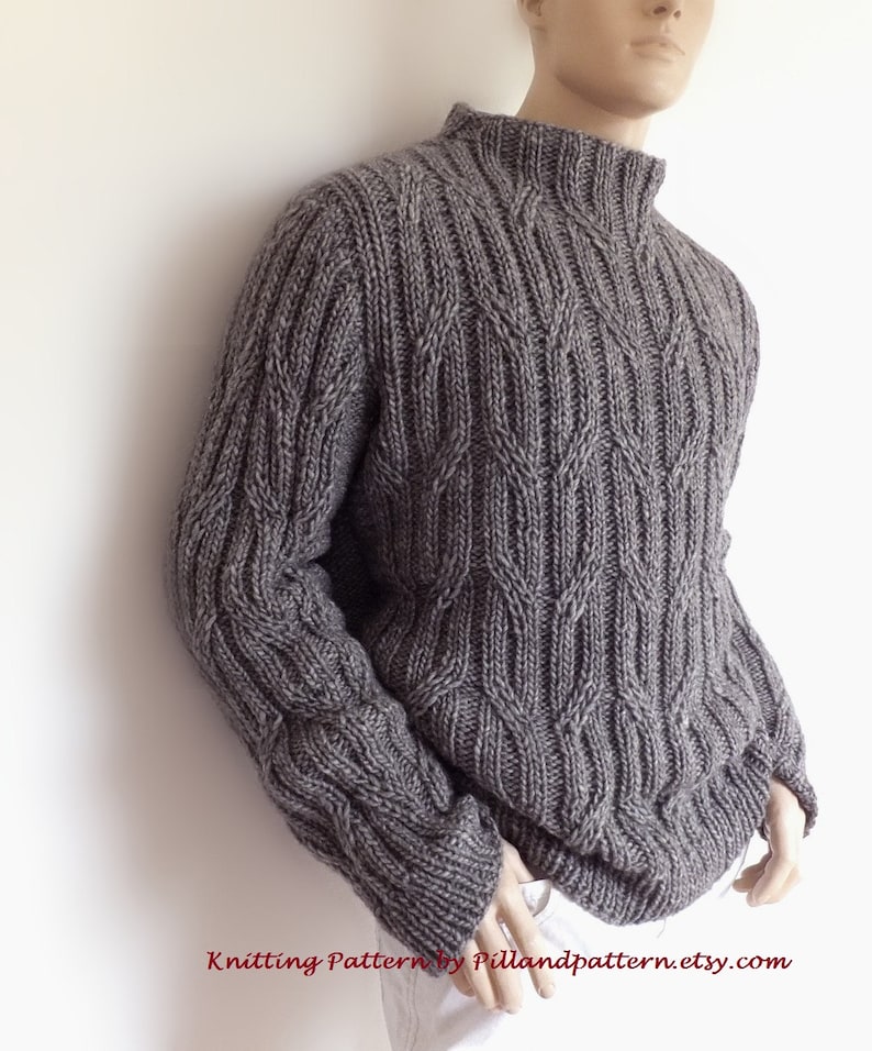 Men sweater Cable knit pullover knitting pattern PDF pattern Instant Download Pattern available in ENGLISH image 2