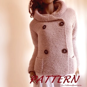 Knitting Pattern Hooded Womens Jacket Sweater Easy Knit Digital PDF Pattern in ENGLISH