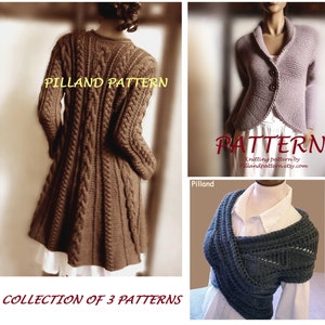 Collection of 3 Knitting Patterns Cowl Vest Womens Sweater Coat Knit Blazer Jacket Knit Cardigan in ENGLISH ONLY PDF Pattern