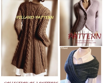 Collection of 3 Knitting Patterns Cowl Vest Womens Sweater Coat Knit Blazer Jacket Knit Cardigan in ENGLISH ONLY PDF Pattern