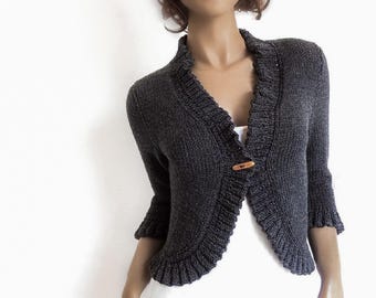 Ruffled Bolero Cardigan Knitting Pattern - Easy Shrug Jacket with Frill Border PDF, Cropped Cardigan