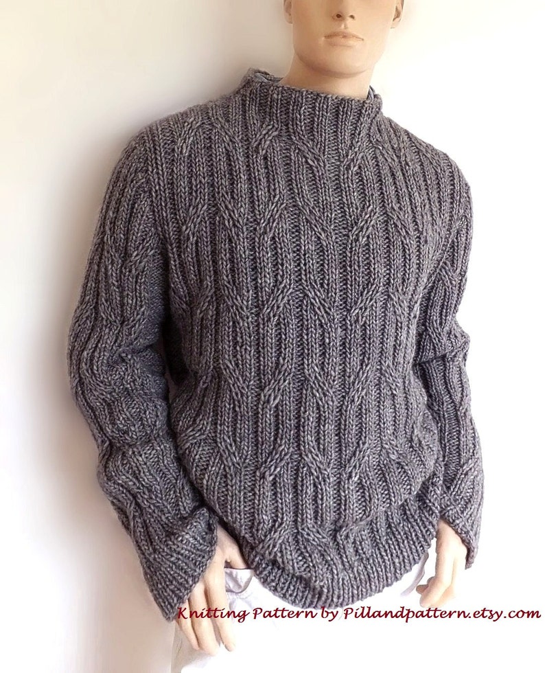 Men sweater Cable knit pullover knitting pattern PDF pattern Instant Download Pattern available in ENGLISH image 3