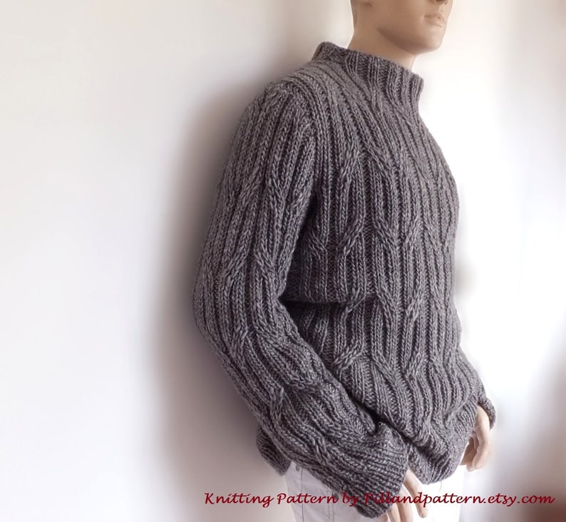 Men sweater Cable knit pullover knitting pattern PDF pattern Instant Download Pattern available in ENGLISH image 4