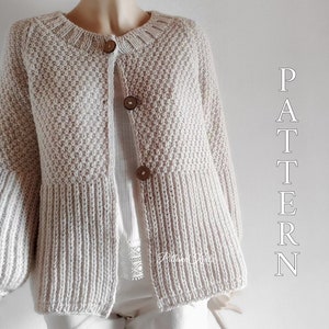 Puff Sleeve Cardigan Pattern Three Quarter Balloon Sleeve Jacket PDF Digital Pattern Knitting Pattern PDF Digital Download in ENGLISH image 2