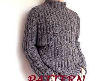 Men sweater Cable knit pullover knitting pattern PDF pattern Instant Download Pattern available in ENGLISH