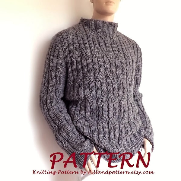 Men sweater Cable knit pullover knitting pattern PDF pattern Instant Download Pattern available in ENGLISH