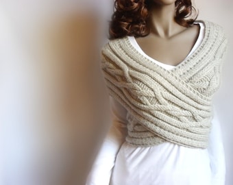 Cable knit, crossover wrap vest,  digital knitting pattern, Aran knit sleeveless sweater, PDF download