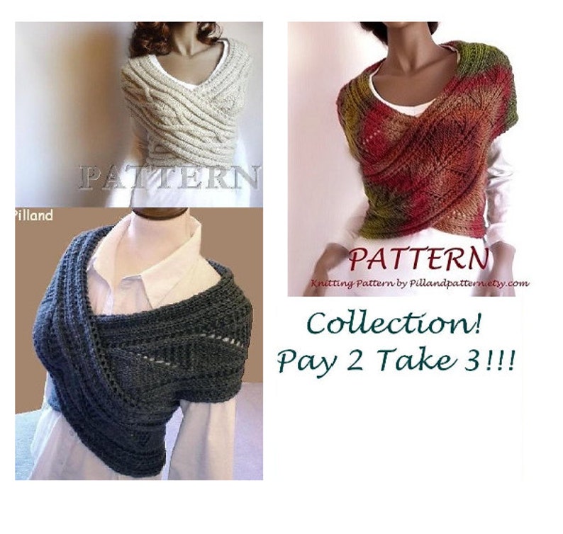 Collection 3 patterns with the price of 2 Knitting Pattern Cowl Vest PDF Pattern Knit vest pattern in ENGLISH ONLY image 1