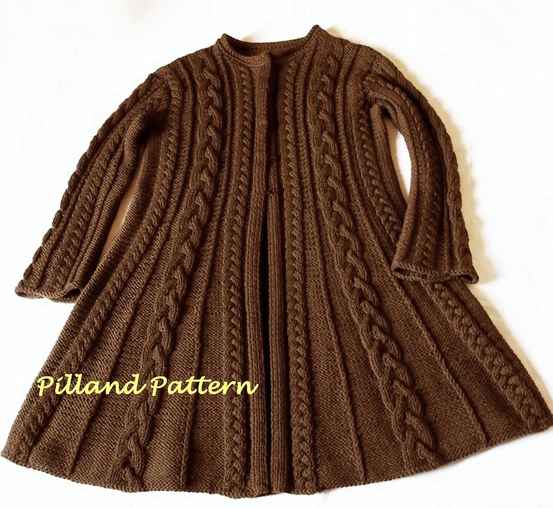 Sweater Coat knitting pattern PDF Cable knit A line coat, Instant Download pattern in ENGLISH ONLY image 2