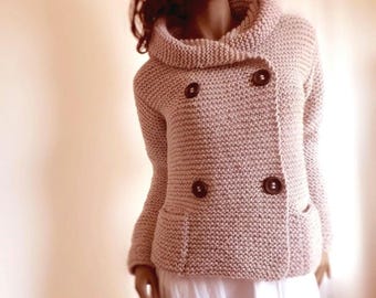 Chunky Hooded Jacket Knitting Pattern - Oversized Coat with Pockets PDF, Easy Beginner Knit Cardigan
