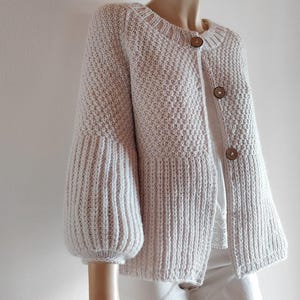 Puff Sleeve Cardigan Knitting Pattern – Balloon Sleeve Jacket PDF