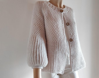 Puff Sleeve Cardigan Knitting Pattern – Balloon Sleeve Jacket PDF