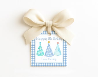 Printable Happy Birthday Gift Tag Template, Watercolor Birthday Hats, Editable (Instant Digital Download) #BDTAG-0007