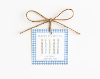 Printable Happy Birthday Gift Tag Template, Watercolor Birthday Candles, Editable (Instant Digital Download) #BDTAG-0008