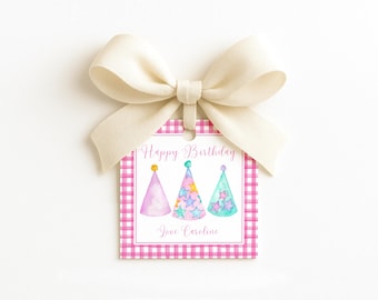 Printable Happy Birthday Gift Tag Template, Watercolor Birthday Hats, Editable (Instant Digital Download) #BDTAG-0006