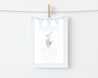 Silly Goose Birthday Party Invitation, Blue, Editable Template (Instant Digital Download) #BDINV-0008