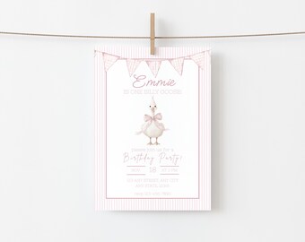 Silly Goose Birthday Party Invitation, Pink, Editable Template (Instant Digital Download) #BDINV-0007