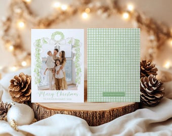 Grandmillennial Wreath and Garland Christmas Card, Editable (Instant Digital Download) #CCRD-0008